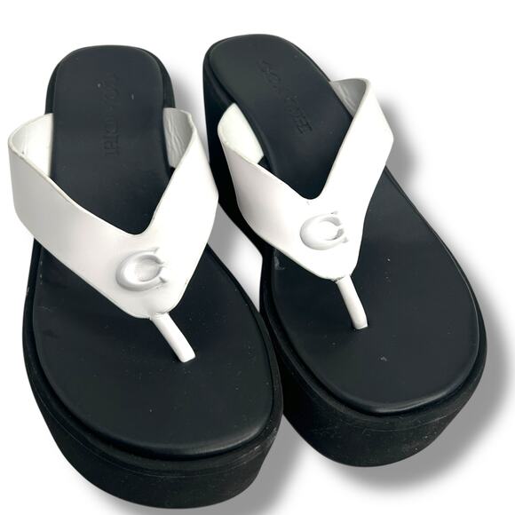 Coach black & white Platform Flip Flops Size 5 Sculpted C Chunky Y2K Sandals - Picture 5 of 12